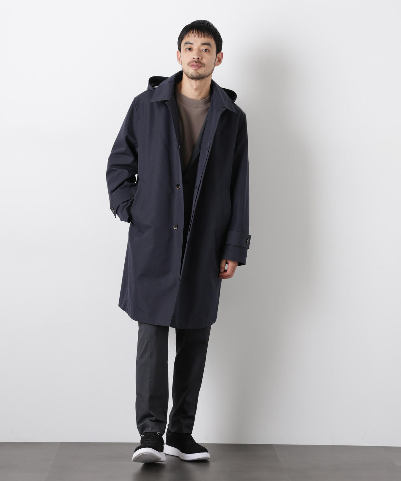 フーデッドステンカラーコート「WARP PRINT」ライニング 6686111202