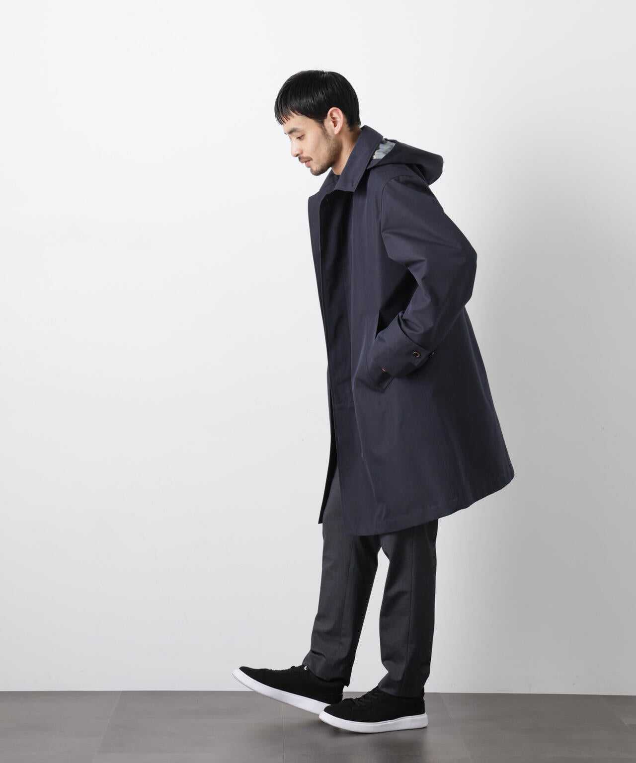 フーデッドステンカラーコート「WARP PRINT」ライニング 6686111202