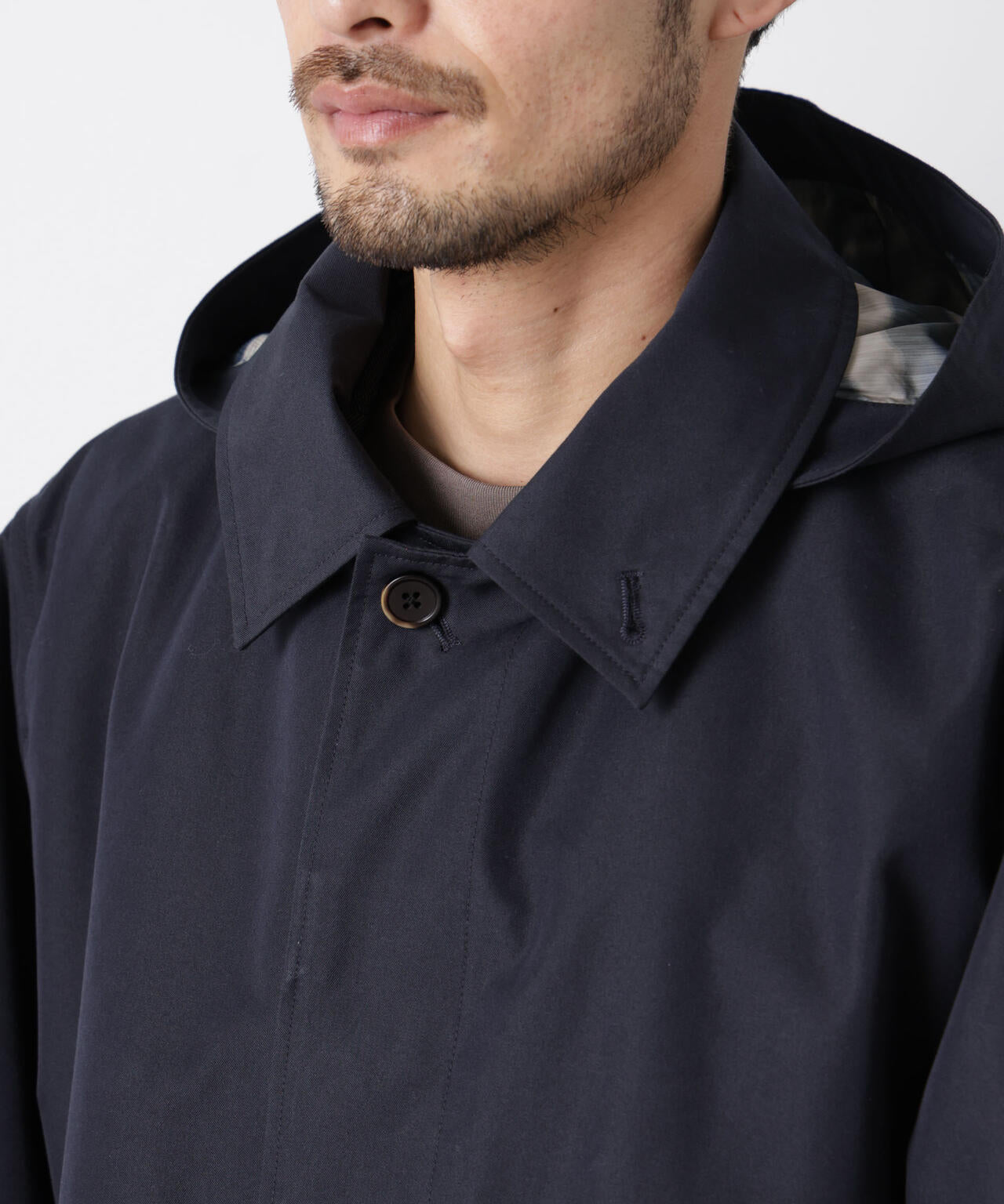 フーデッドステンカラーコート「WARP PRINT」ライニング 6686111202