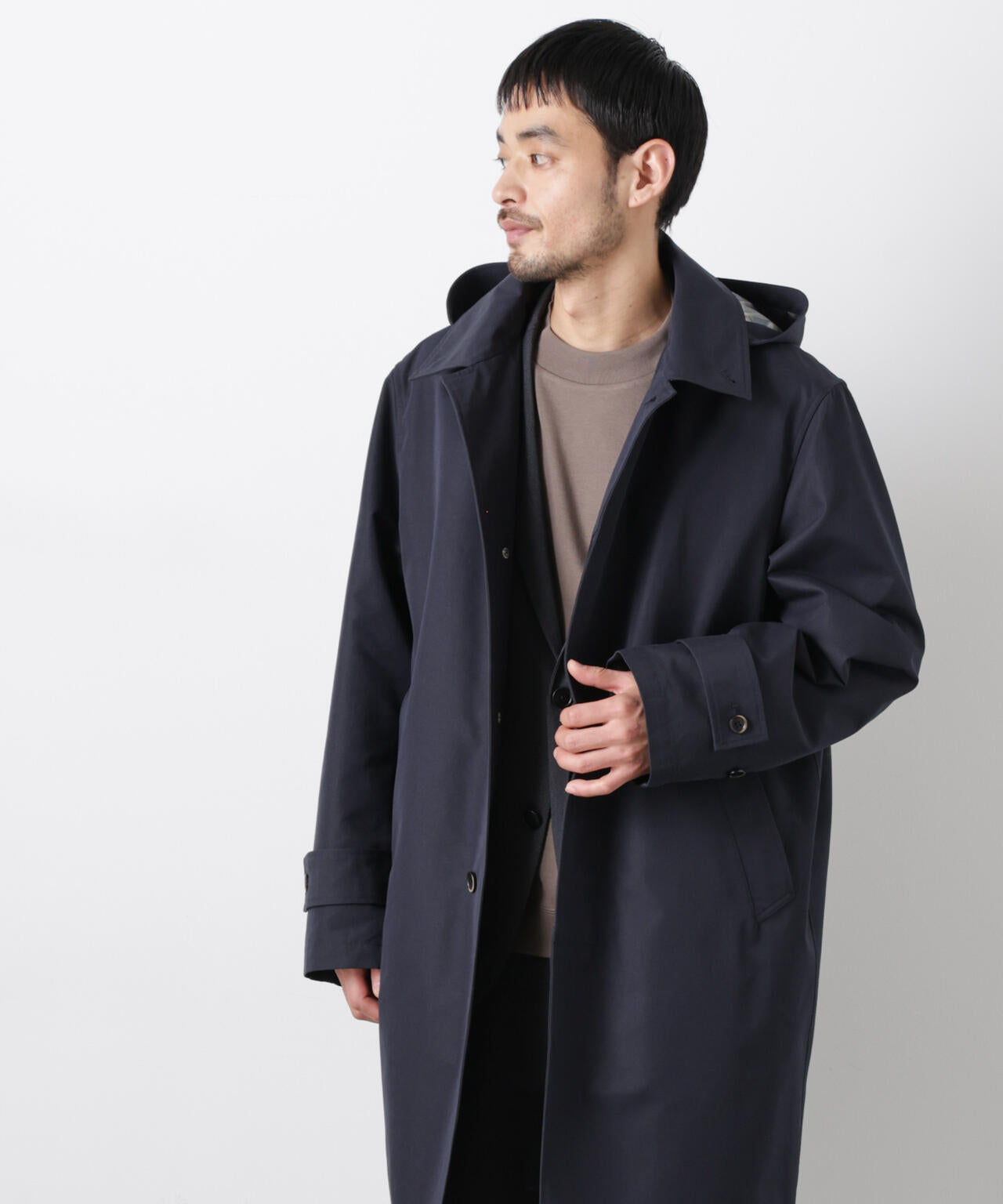 フーデッドステンカラーコート「WARP PRINT」ライニング 6686111202