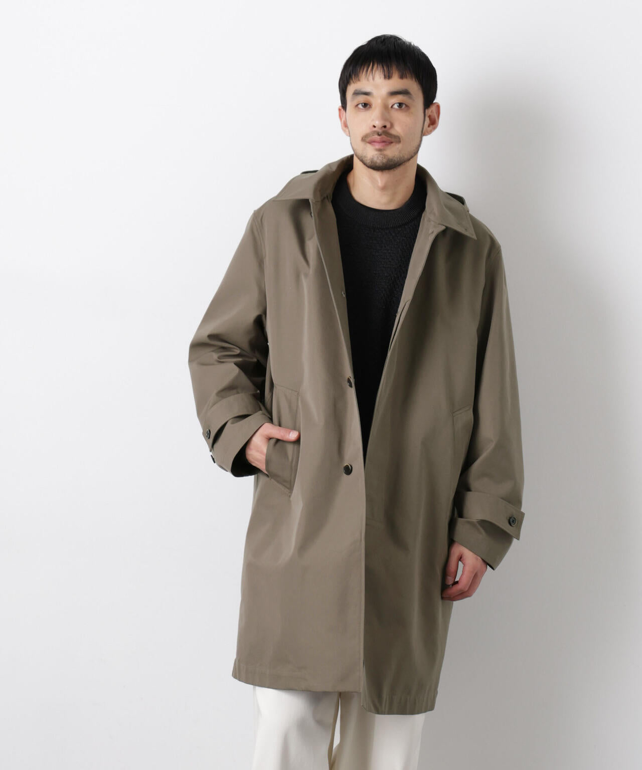 フーデッドステンカラーコート「WARP PRINT」ライニング 6686111202