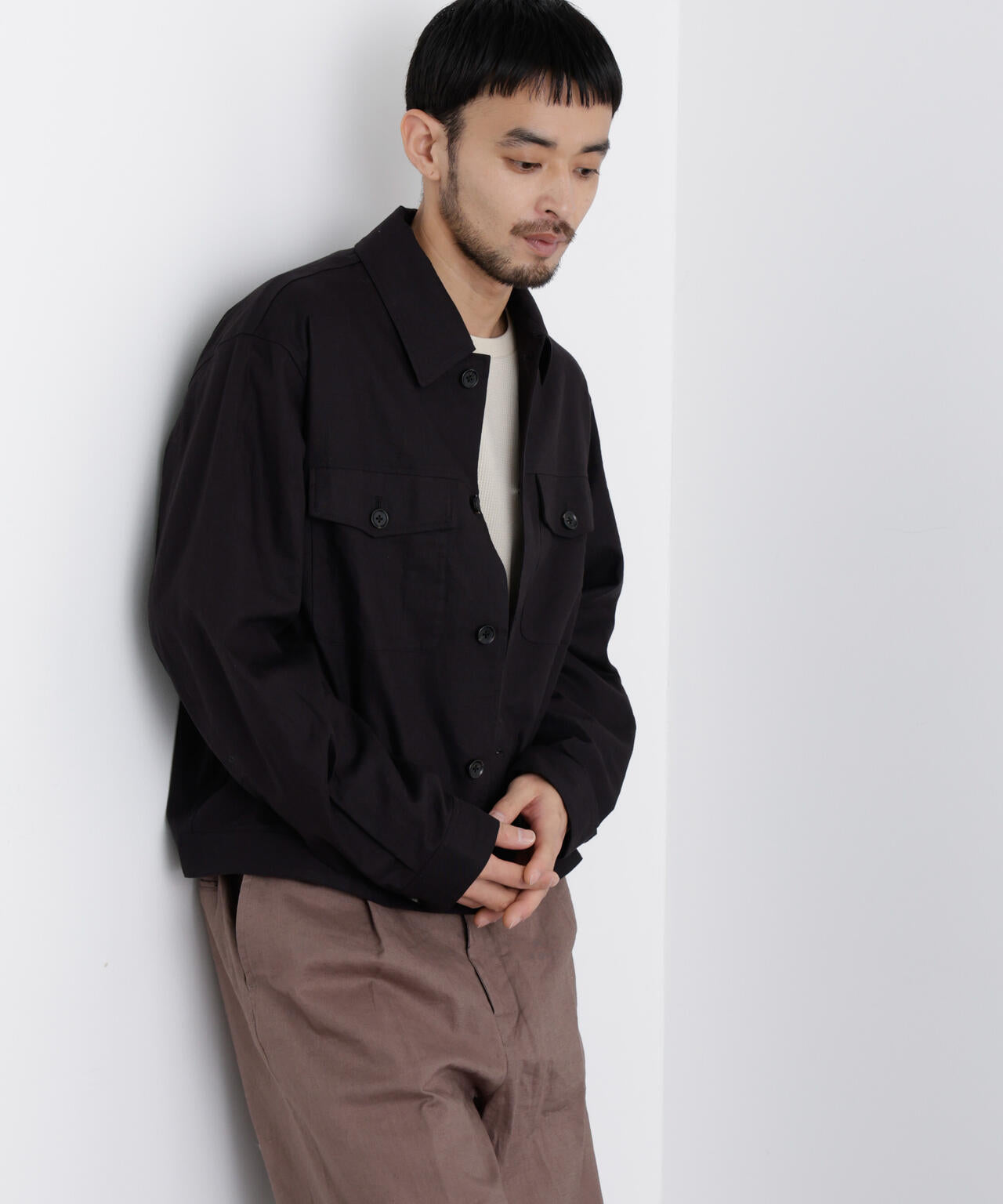 「FRENCH LINEN」リネンコットンシャツブルゾン 6686112202