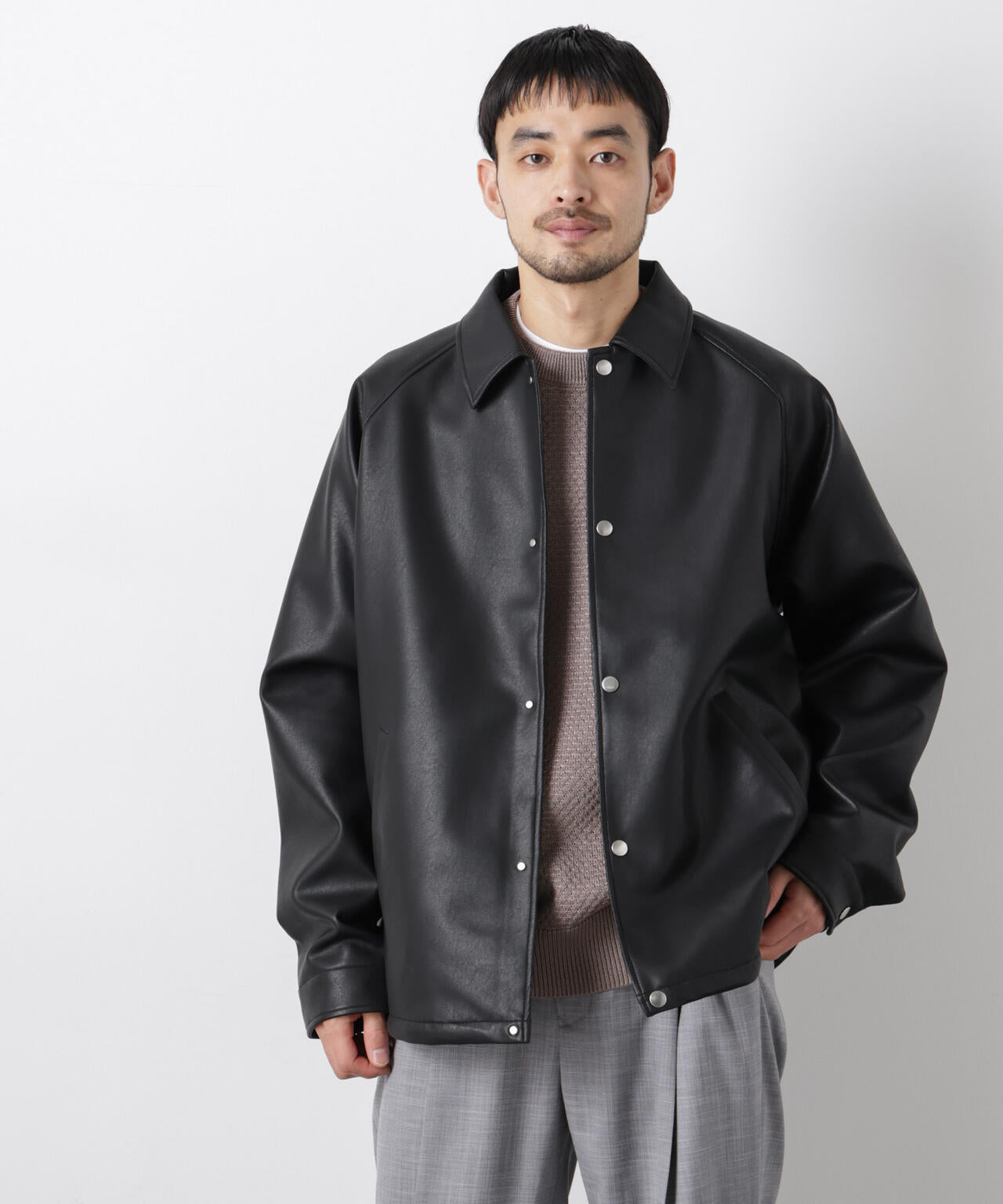 フェイクレザーリラックスコーチジャケット 6686112210