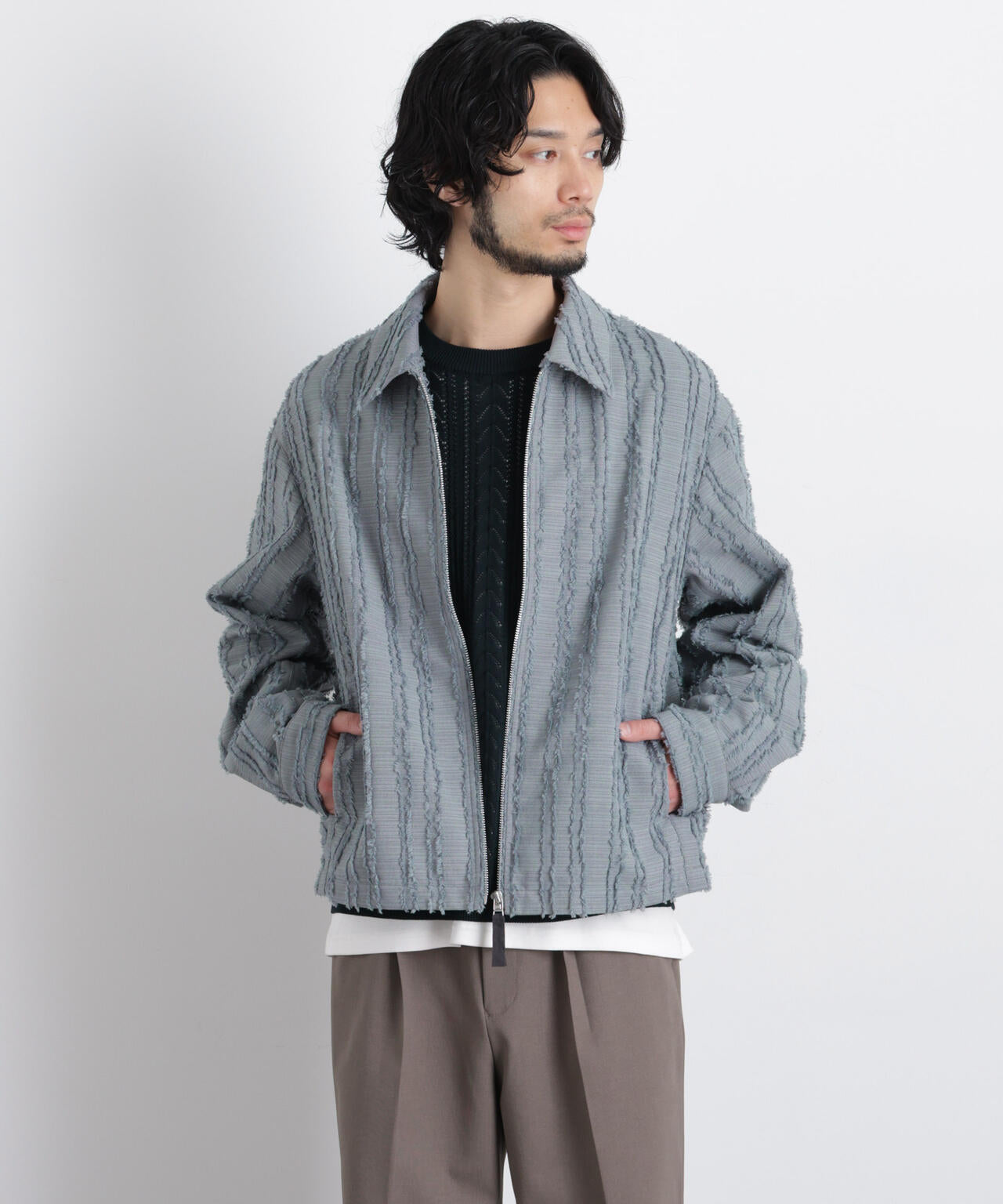「ASSEMBLANC」カットレースフリンジブルゾン 6686112212