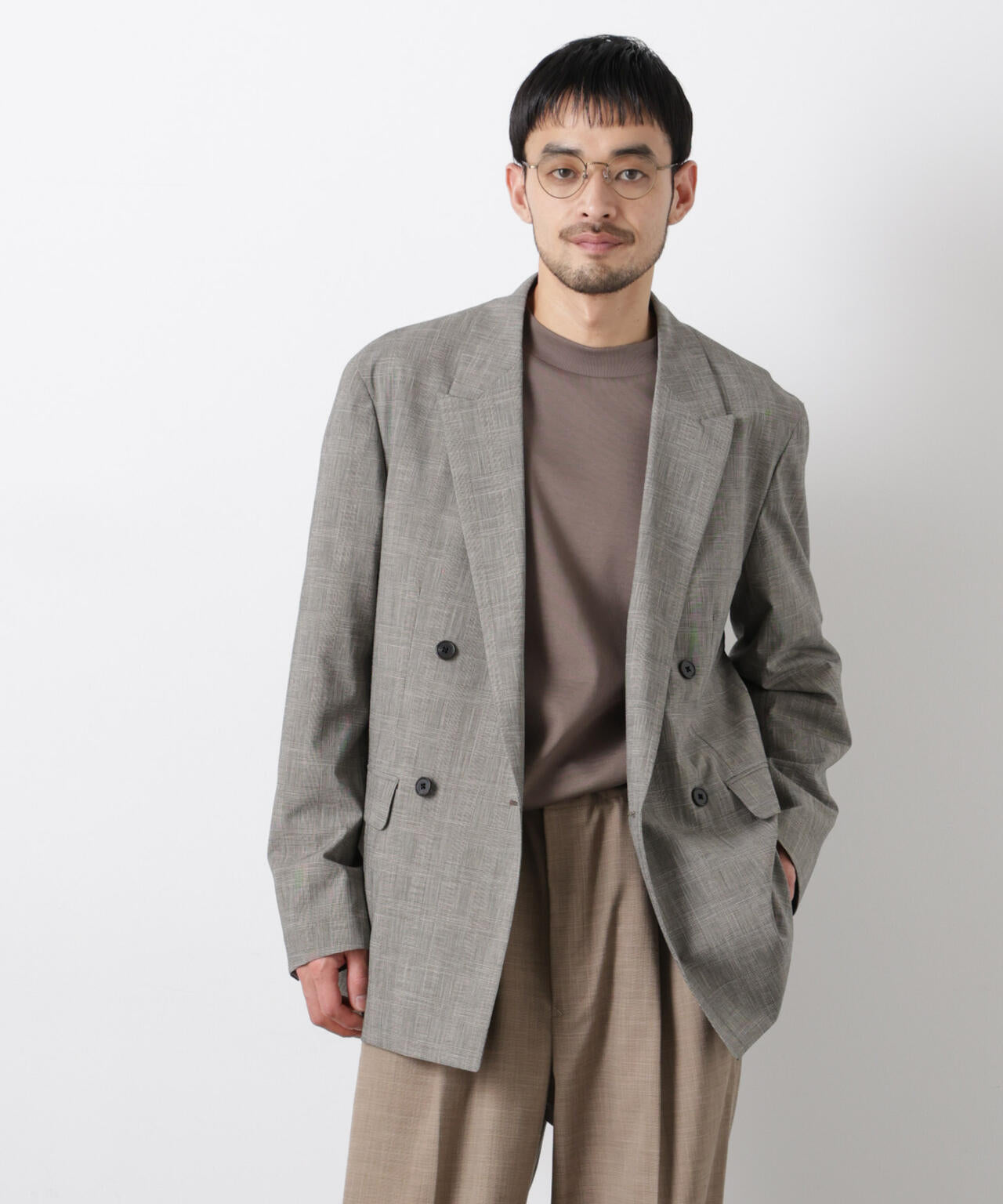 グレンチェックダブルブレストジャケット(セットアップ可) 6686116202