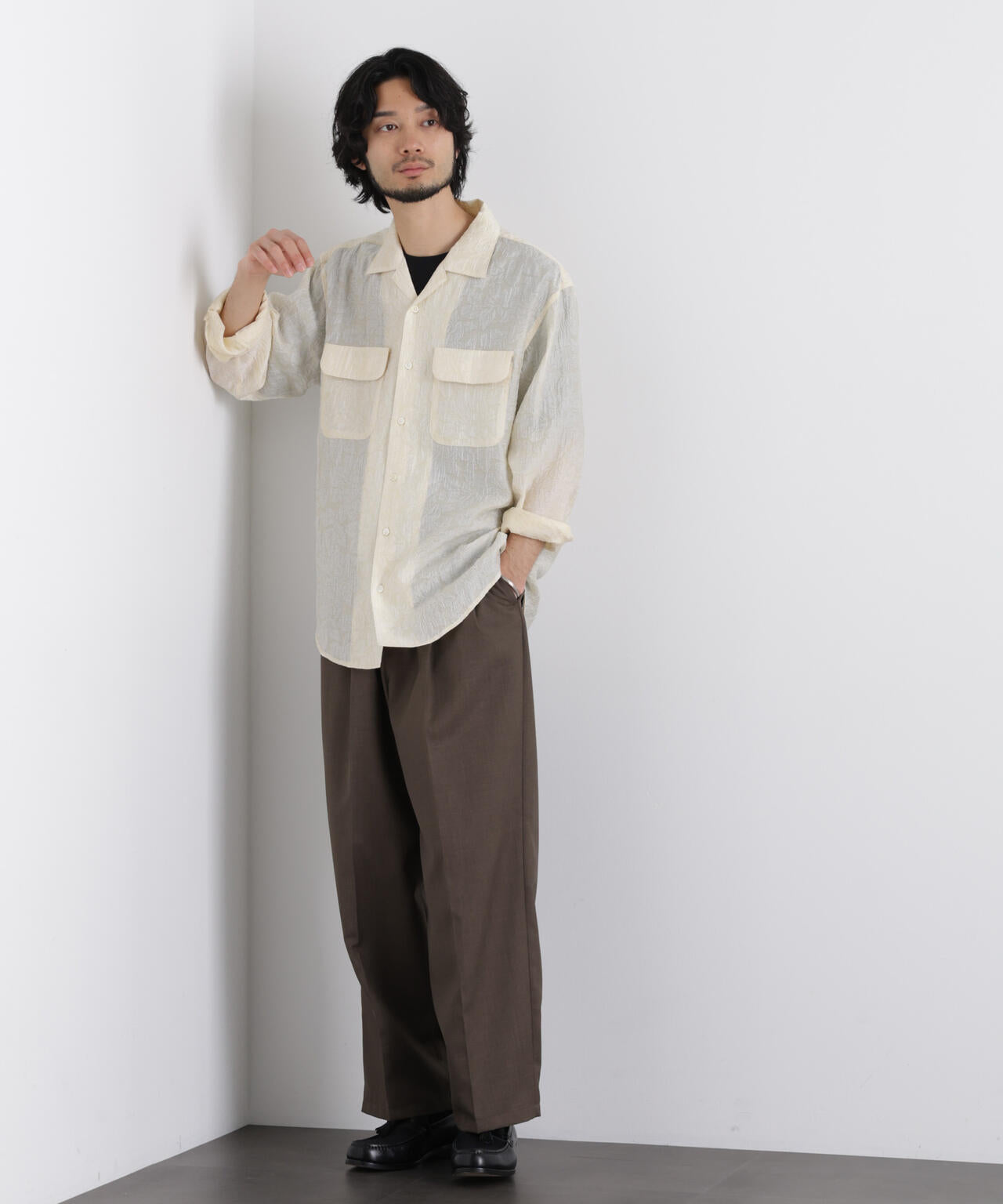 サイレントフラワージャガード オーバーシャツ 6686120205