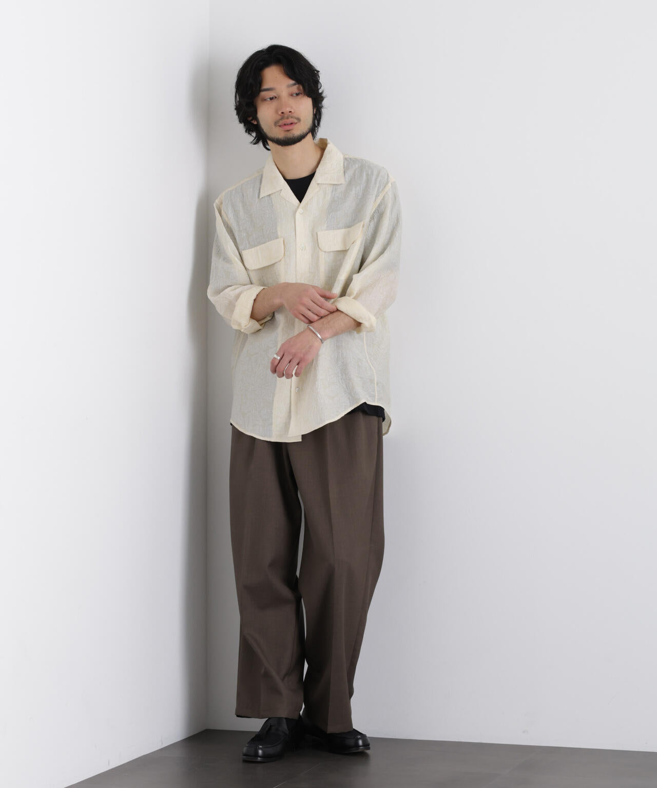 サイレントフラワージャガード オーバーシャツ 6686120205