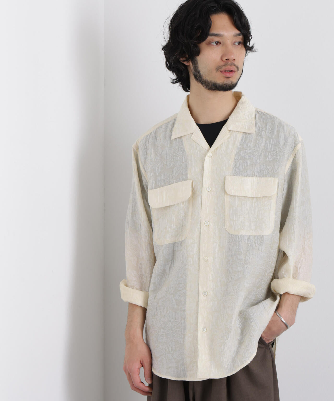 サイレントフラワージャガード オーバーシャツ 6686120205