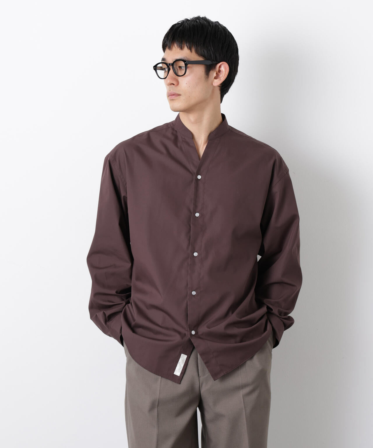 「大人のワイドシャツ」バンドカラー 長袖 6686120207