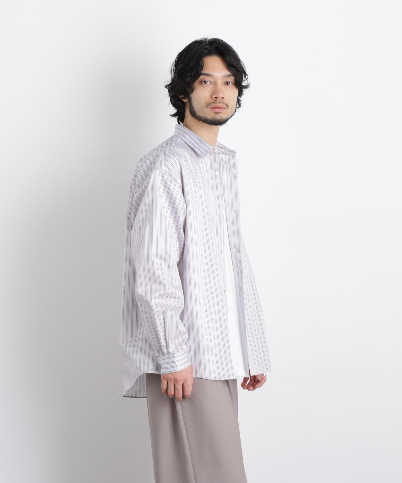 「OtoNANO」大人のワイドシャツレギュラーカラーストライプ長袖 6686120209