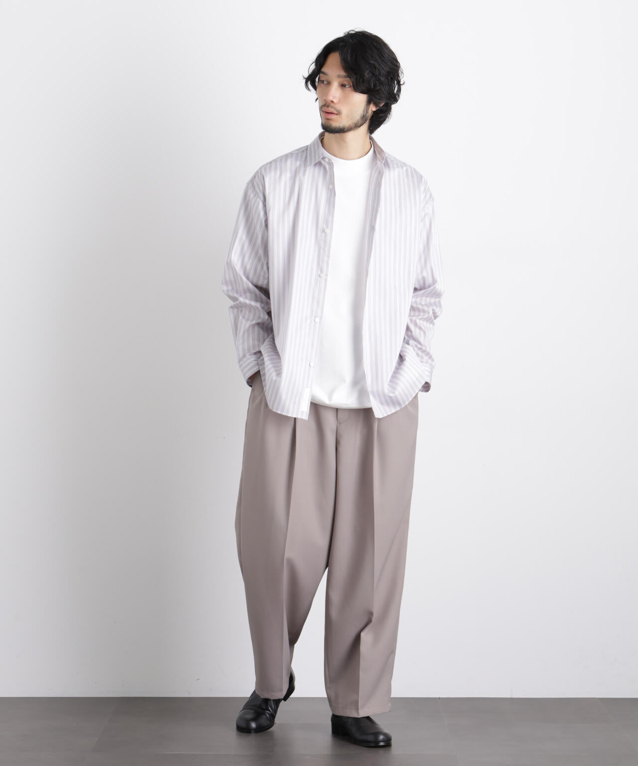 「OtoNANO」大人のワイドシャツレギュラーカラーストライプ長袖 6686120209