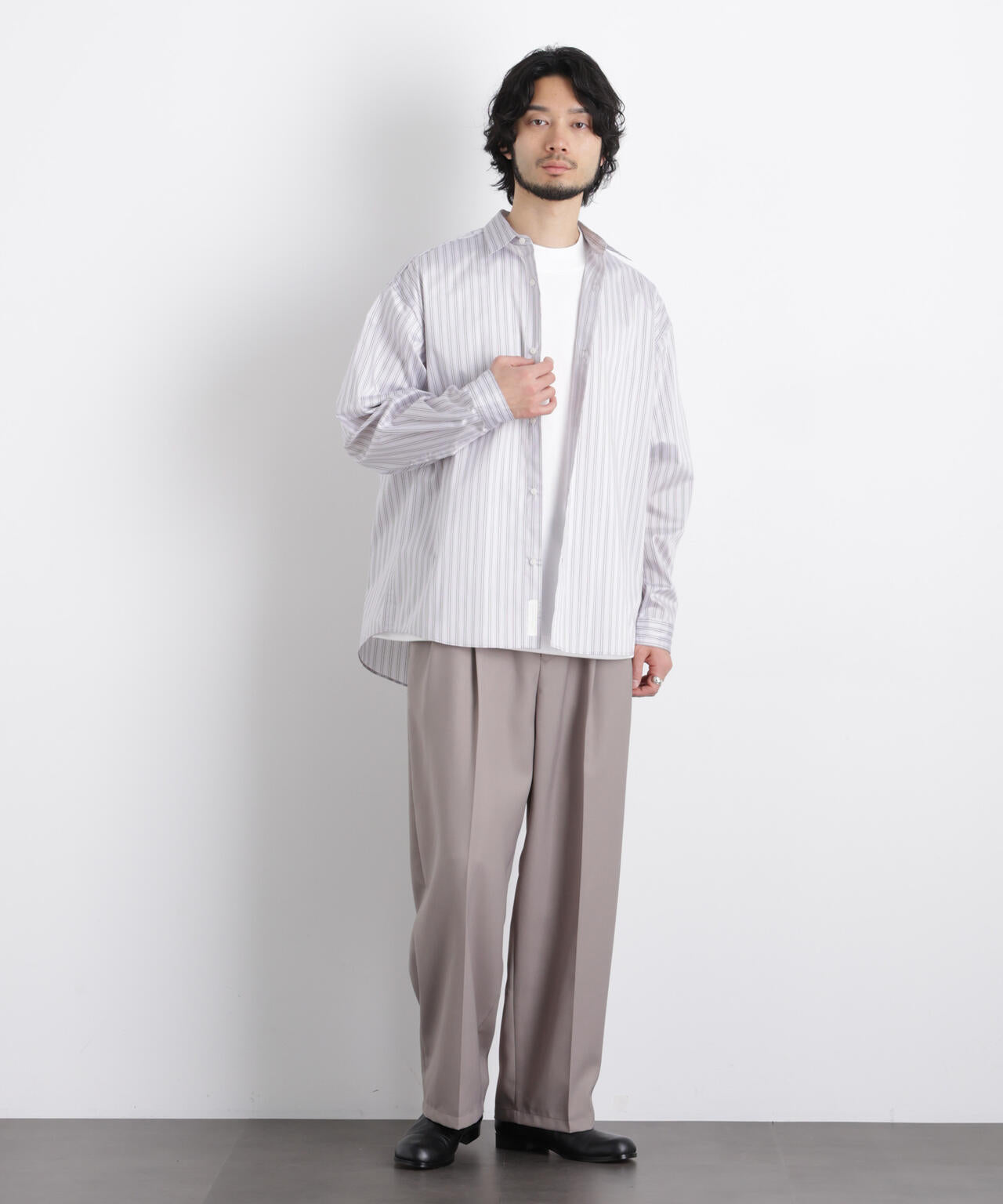 「OtoNANO」大人のワイドシャツレギュラーカラーストライプ長袖 6686120209