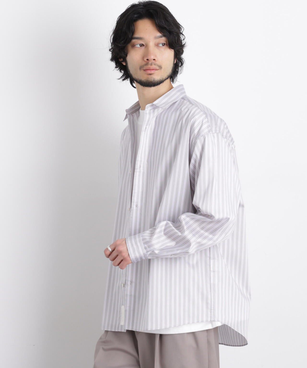 「OtoNANO」大人のワイドシャツレギュラーカラーストライプ長袖 6686120209
