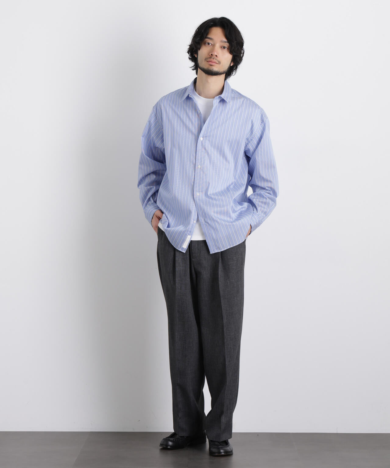 「OtoNANO」大人のワイドシャツレギュラーカラーストライプ長袖 6686120209