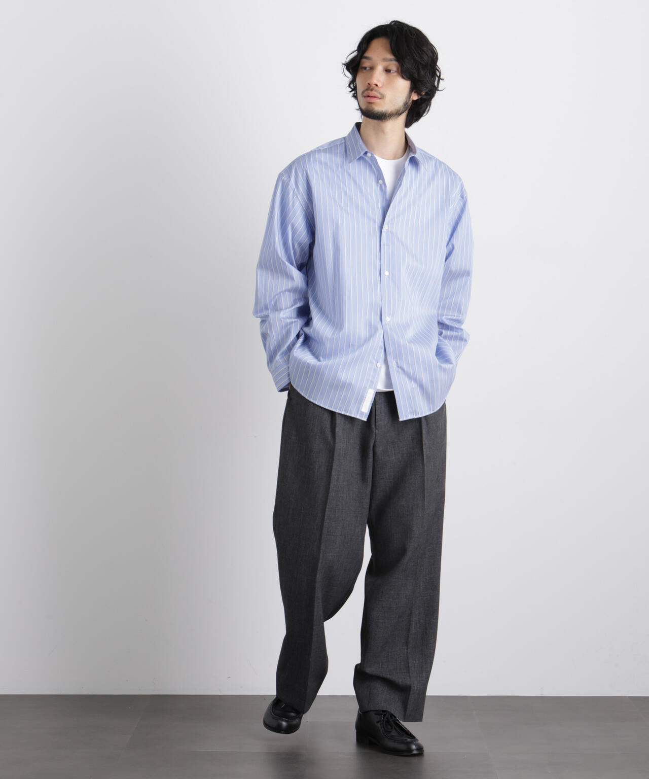 「OtoNANO」大人のワイドシャツレギュラーカラーストライプ長袖 6686120209