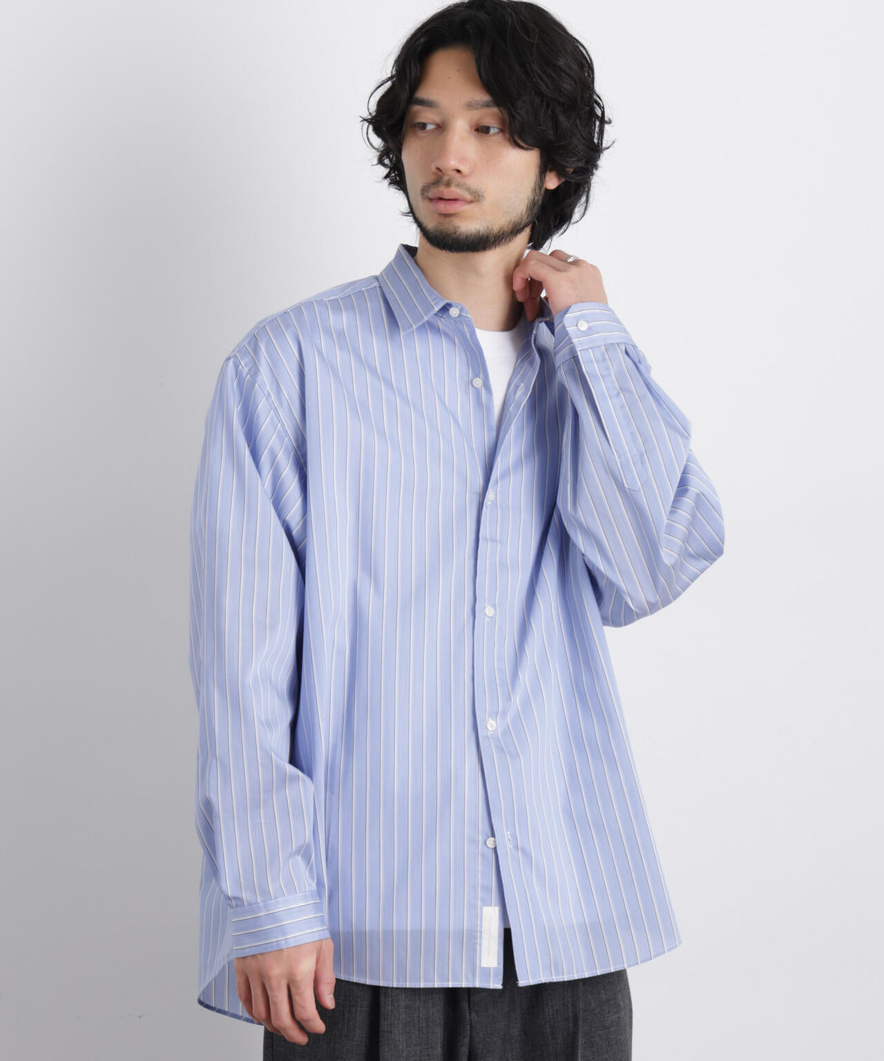 「OtoNANO」大人のワイドシャツレギュラーカラーストライプ長袖 6686120209