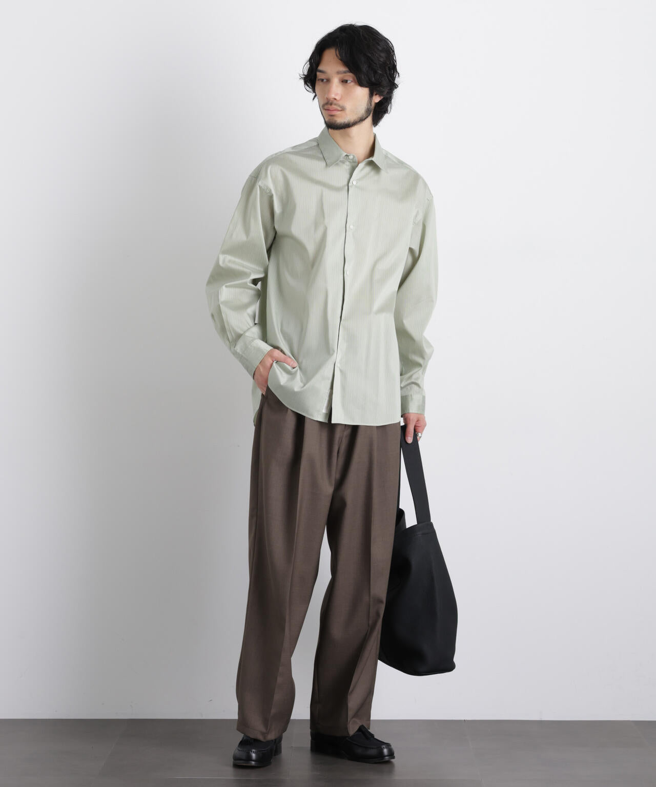 「OtoNANO」大人のワイドシャツレギュラーカラーストライプ長袖 6686120209