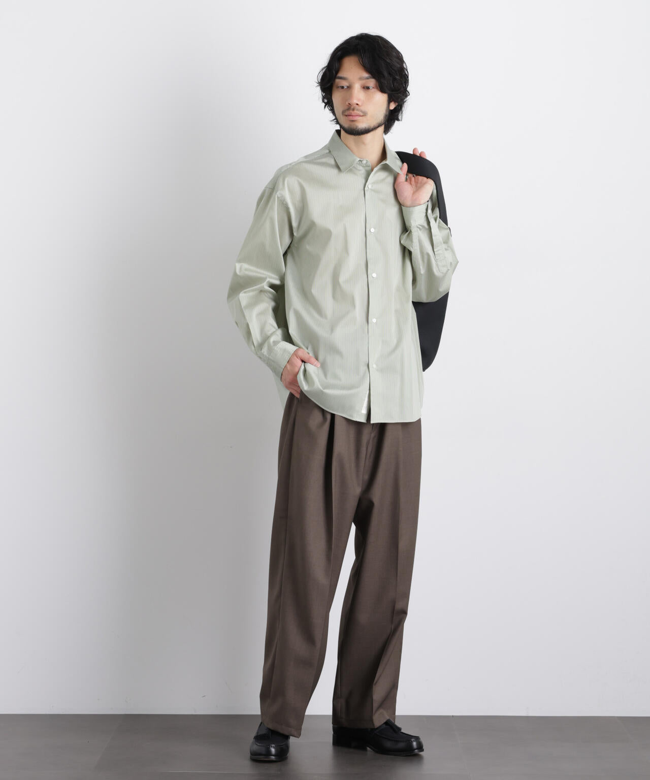 「OtoNANO」大人のワイドシャツレギュラーカラーストライプ長袖 6686120209