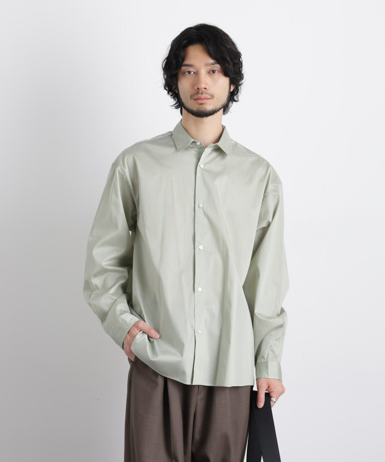 「OtoNANO」大人のワイドシャツレギュラーカラーストライプ長袖 6686120209