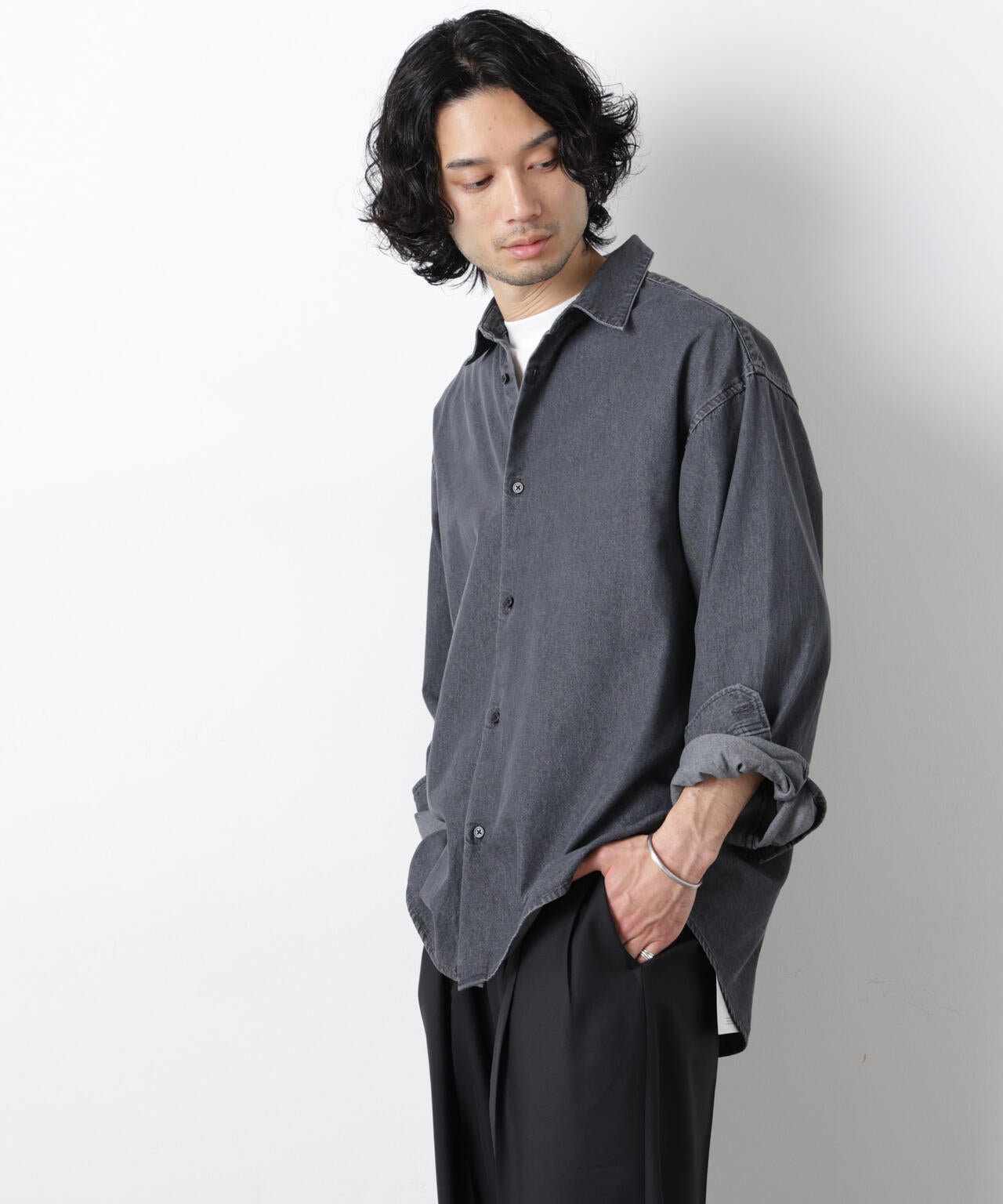 「OtoNANO」大人のワイドシャツ デニムシャツ 長袖 6686120213