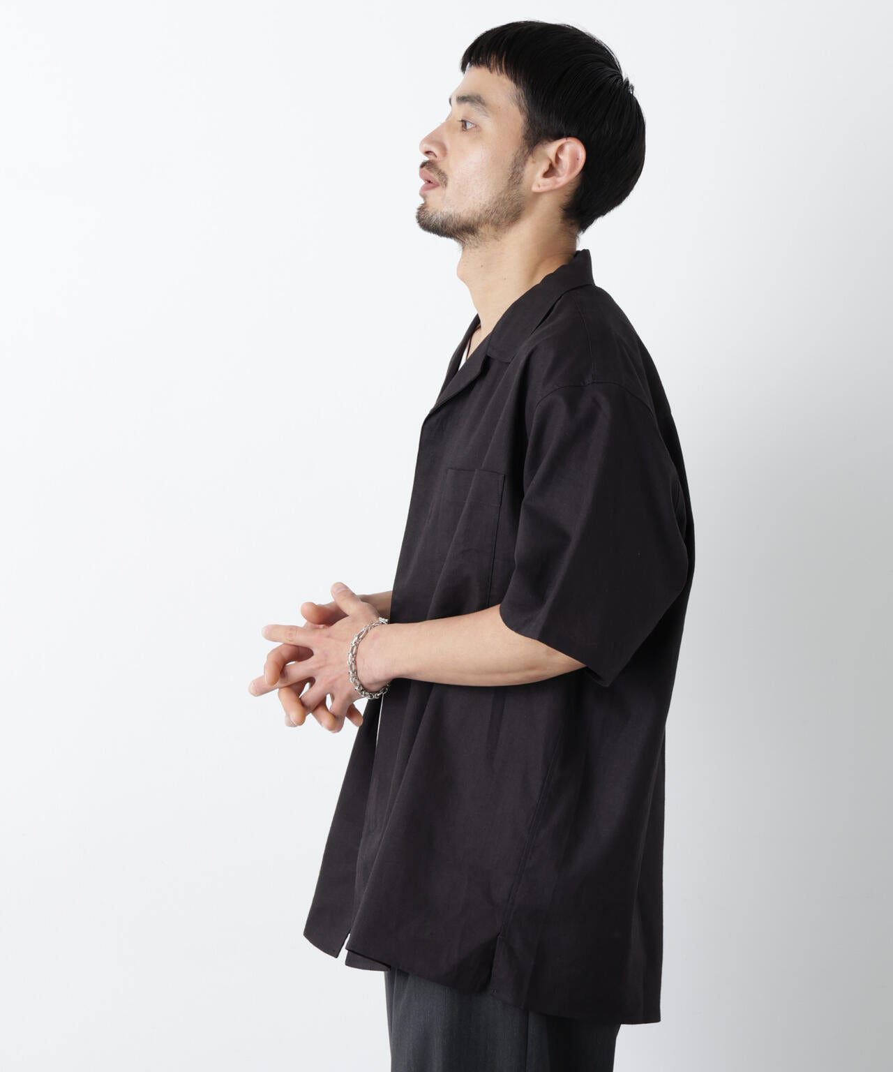 「FRENCH LINEN」 フライフロント半袖シャツ 6686121201