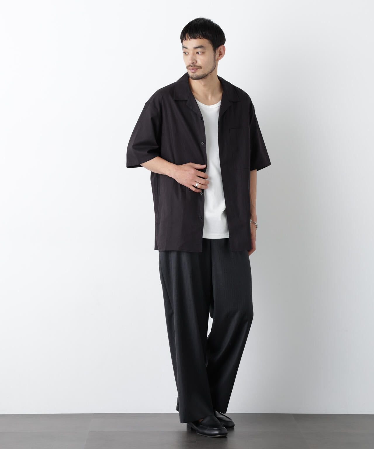 「FRENCH LINEN」 フライフロント半袖シャツ 6686121201