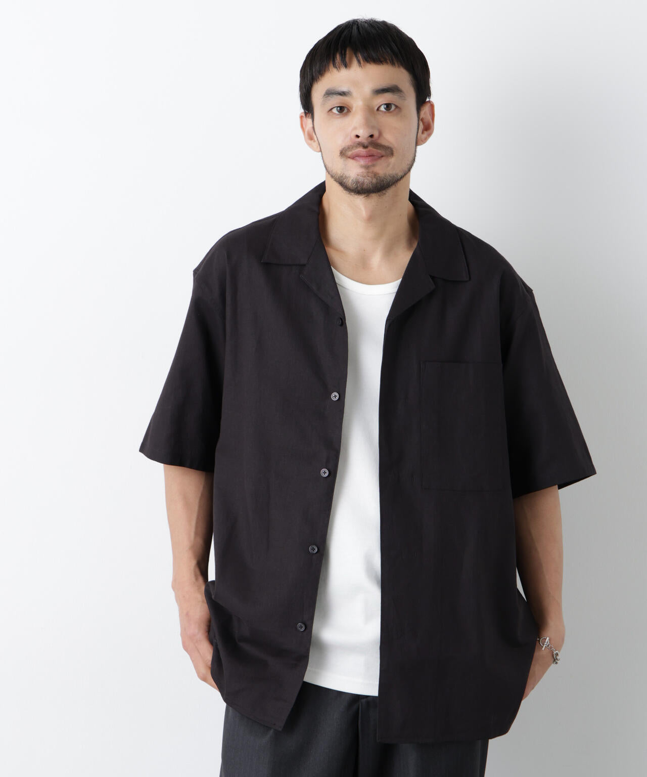 「FRENCH LINEN」 フライフロント半袖シャツ 6686121201