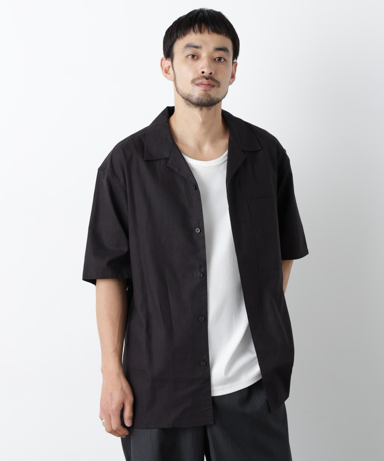 「FRENCH LINEN」 フライフロント半袖シャツ 6686121201