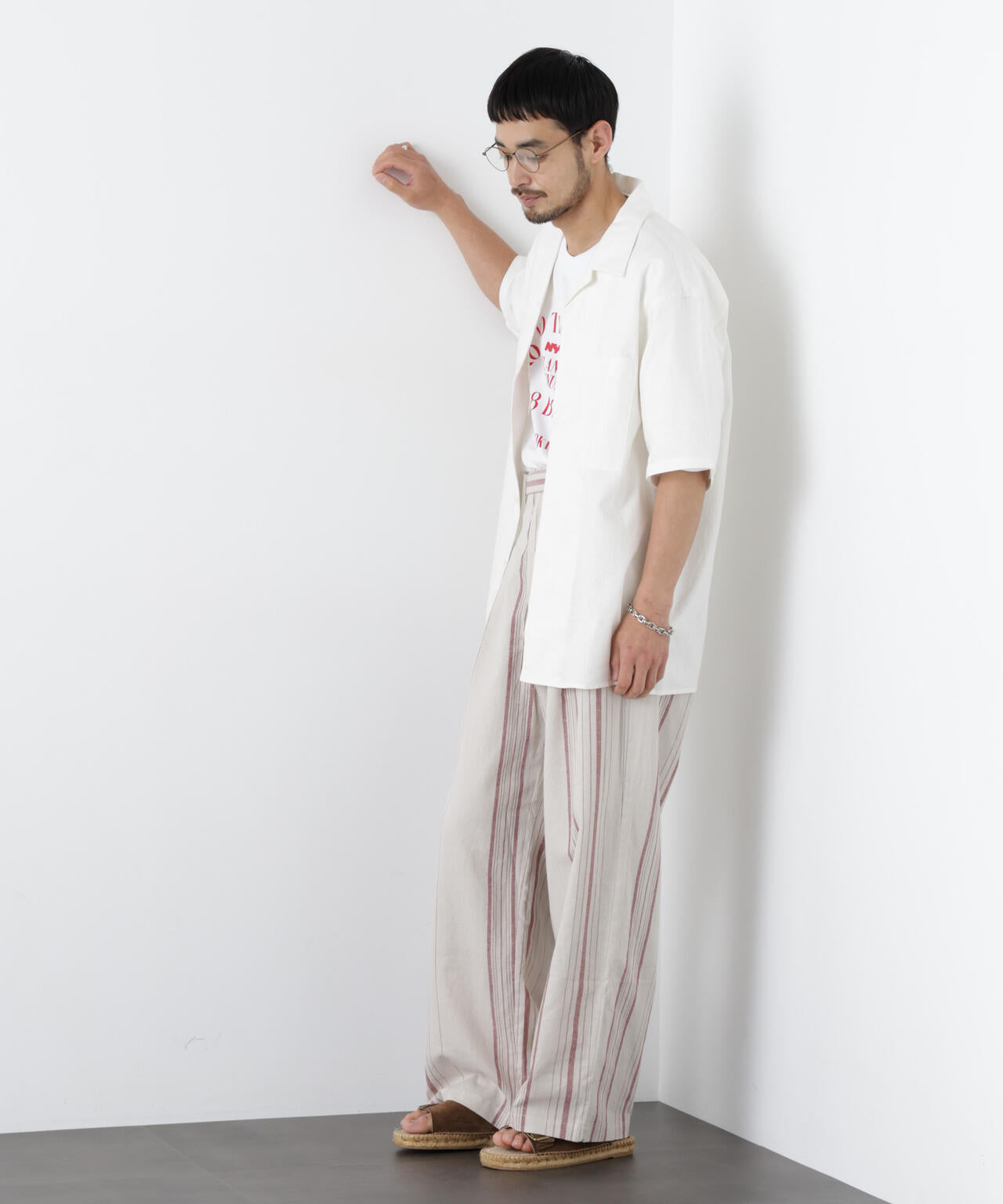 「FRENCH LINEN」 フライフロント半袖シャツ 6686121201