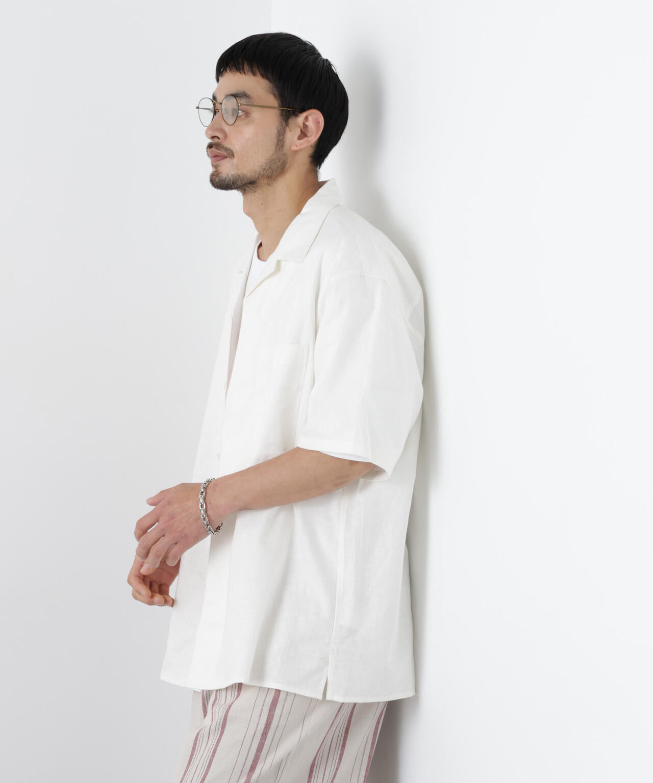 「FRENCH LINEN」 フライフロント半袖シャツ 6686121201