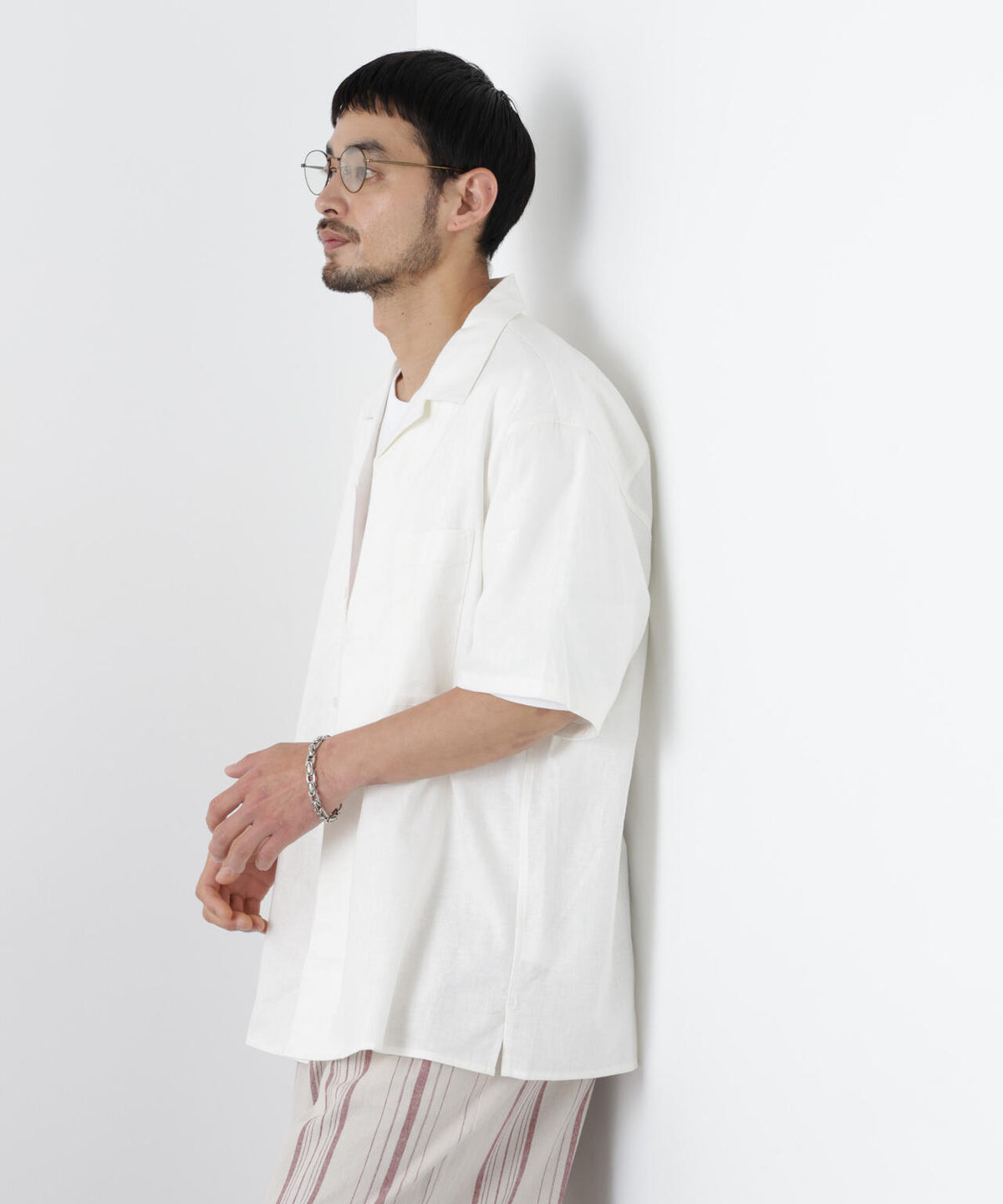 「FRENCH LINEN」 フライフロント半袖シャツ 6686121201