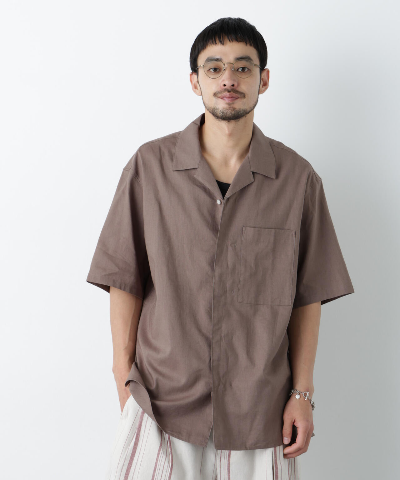 「FRENCH LINEN」 フライフロント半袖シャツ 6686121201