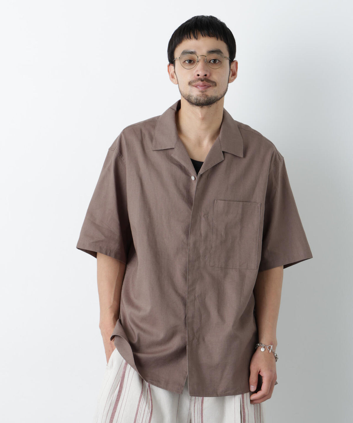 「FRENCH LINEN」 フライフロント半袖シャツ 6686121201