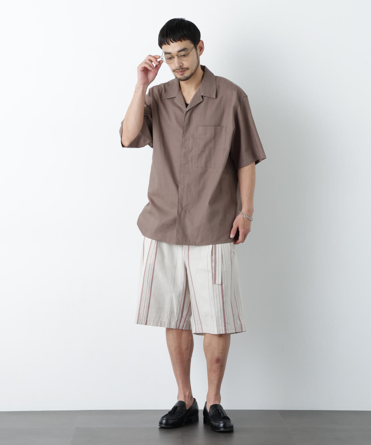 「FRENCH LINEN」 フライフロント半袖シャツ 6686121201