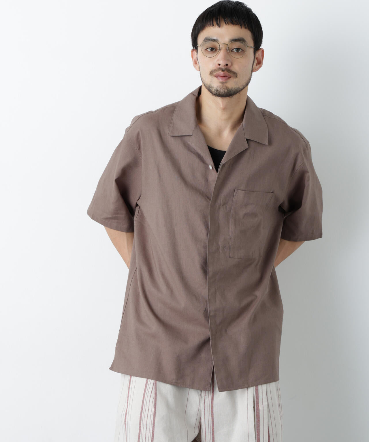 「FRENCH LINEN」 フライフロント半袖シャツ 6686121201