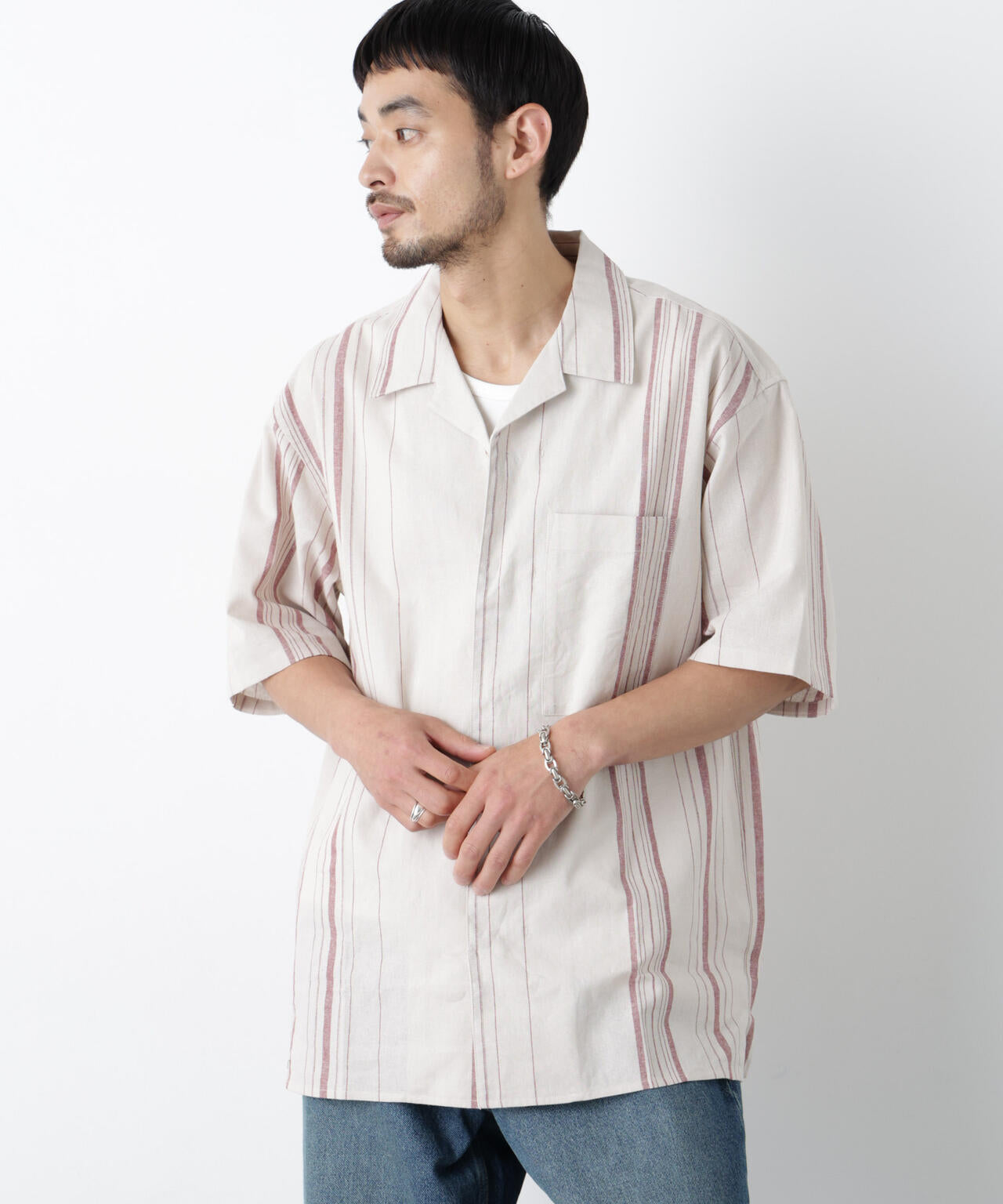 「FRENCH LINEN」 フライフロント半袖シャツ 6686121201