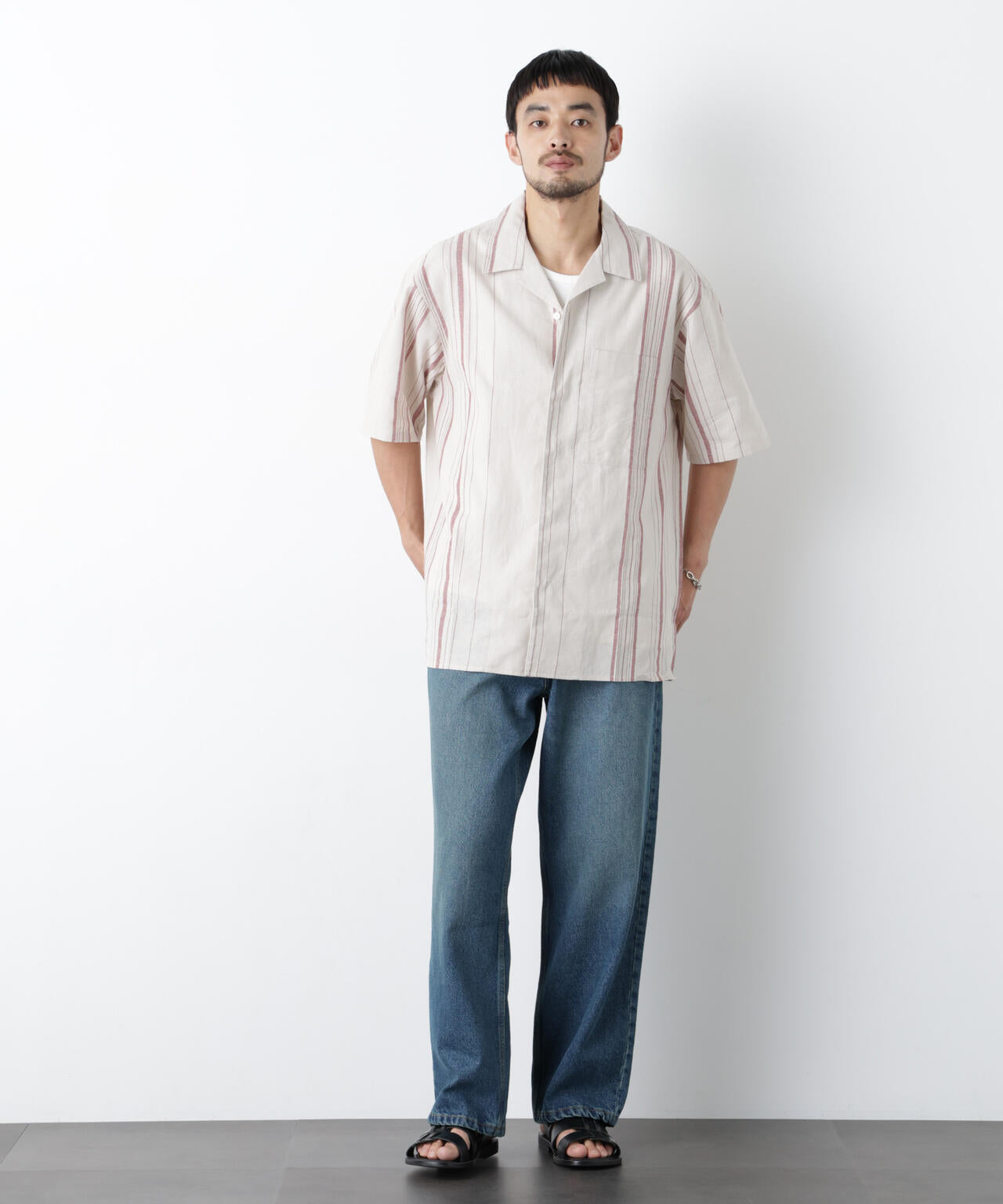 「FRENCH LINEN」 フライフロント半袖シャツ 6686121201