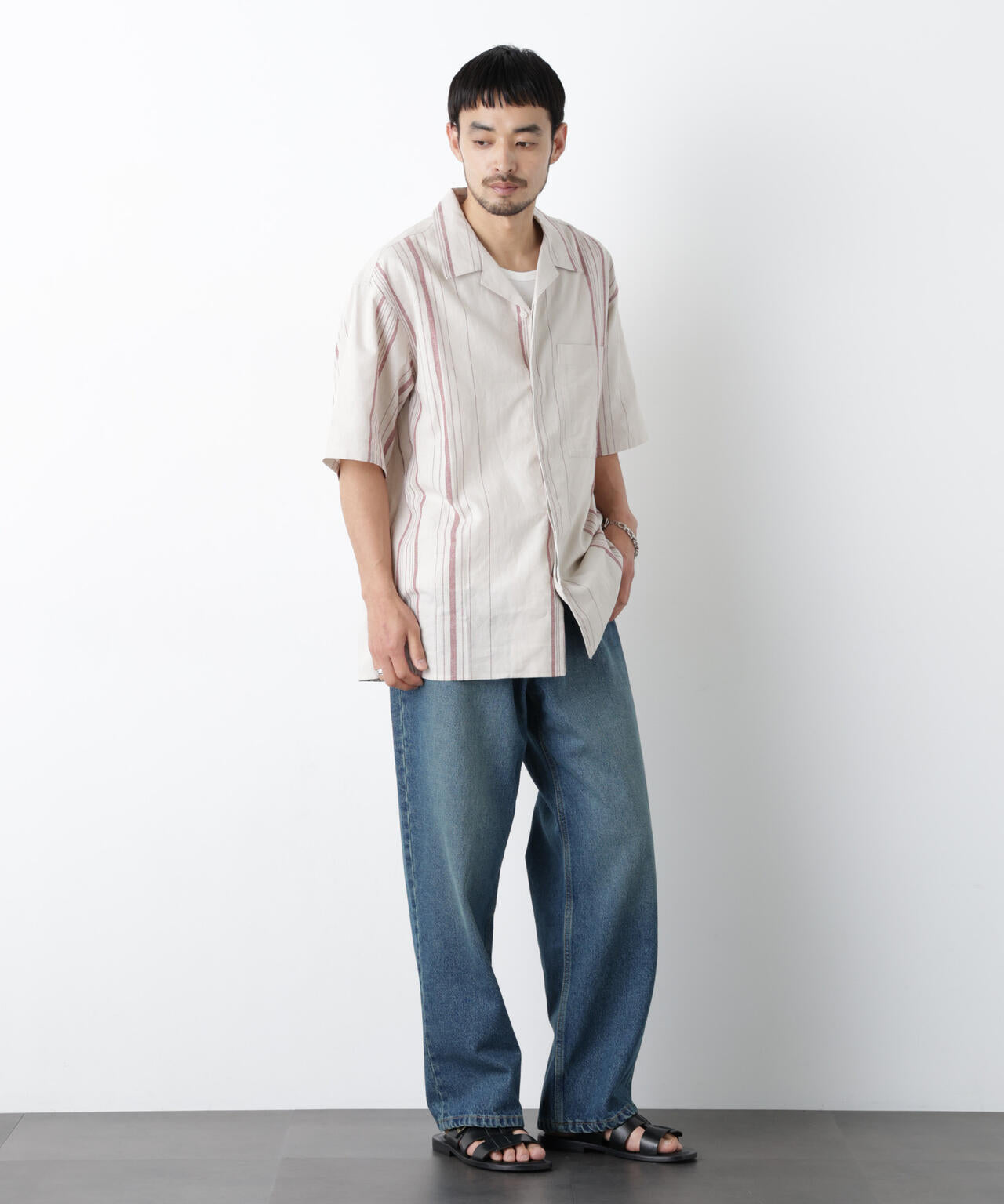 「FRENCH LINEN」 フライフロント半袖シャツ 6686121201