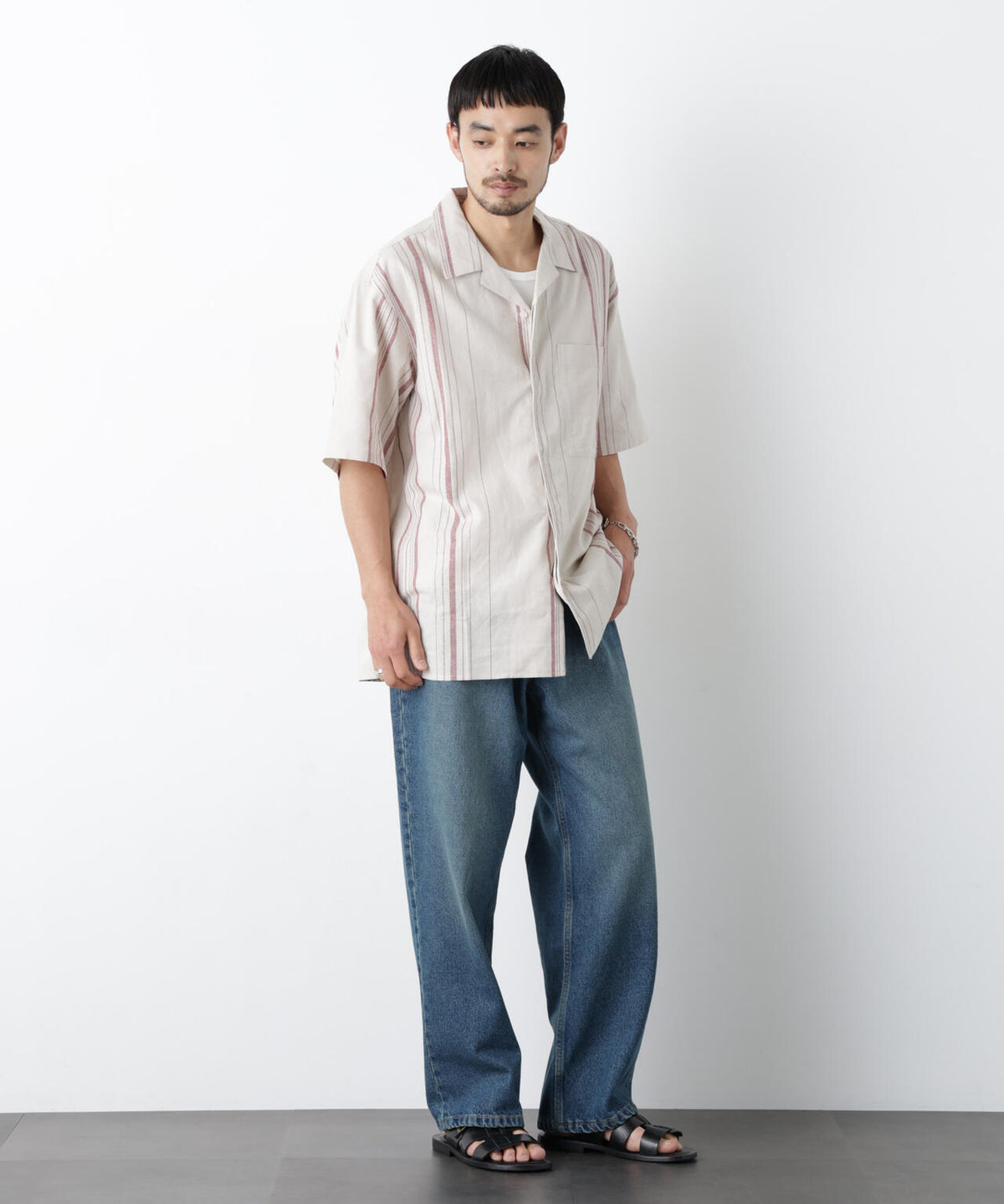 「FRENCH LINEN」 フライフロント半袖シャツ 6686121201