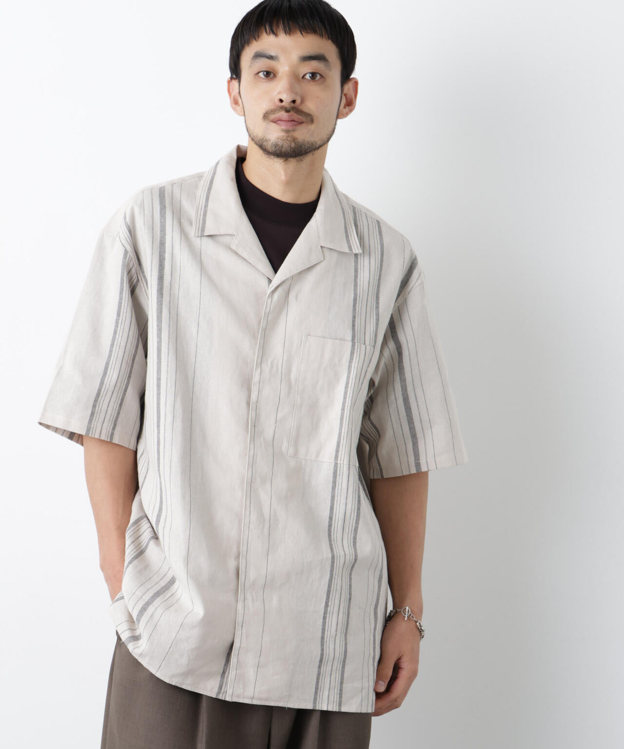 「FRENCH LINEN」 フライフロント半袖シャツ 6686121201