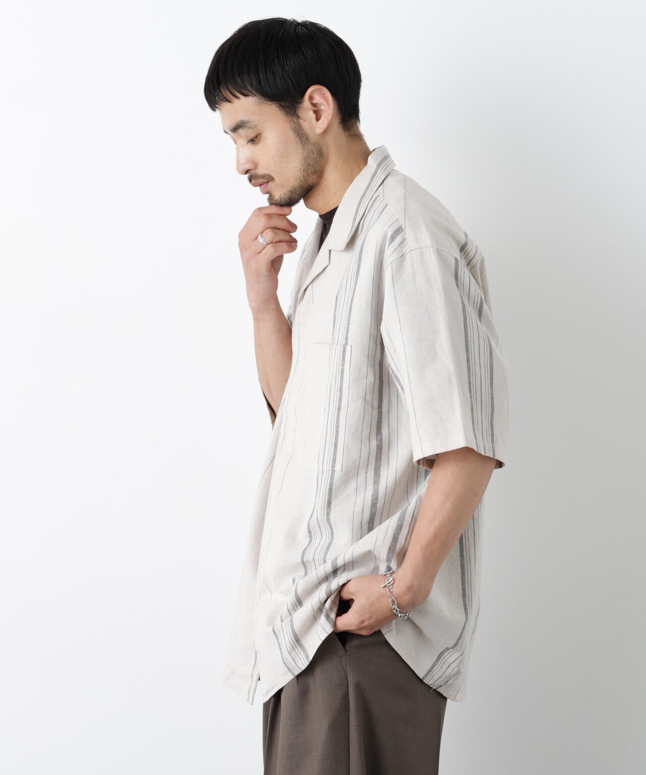 「FRENCH LINEN」 フライフロント半袖シャツ 6686121201
