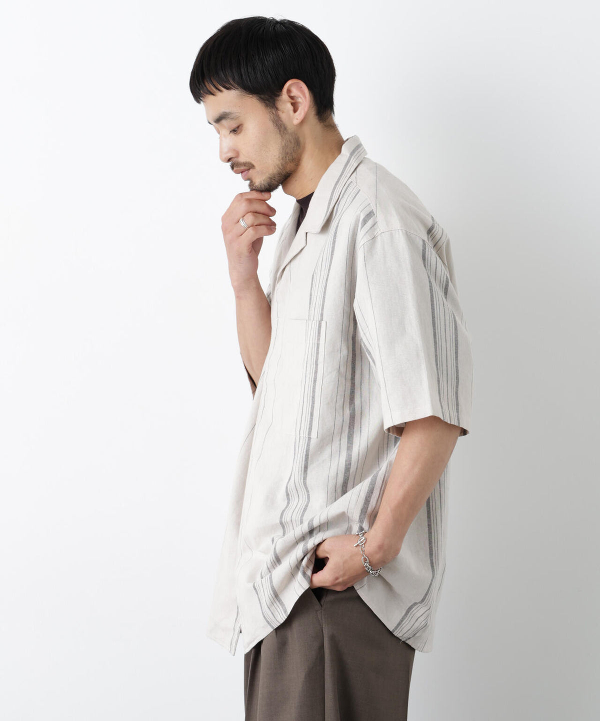 「FRENCH LINEN」 フライフロント半袖シャツ 6686121201