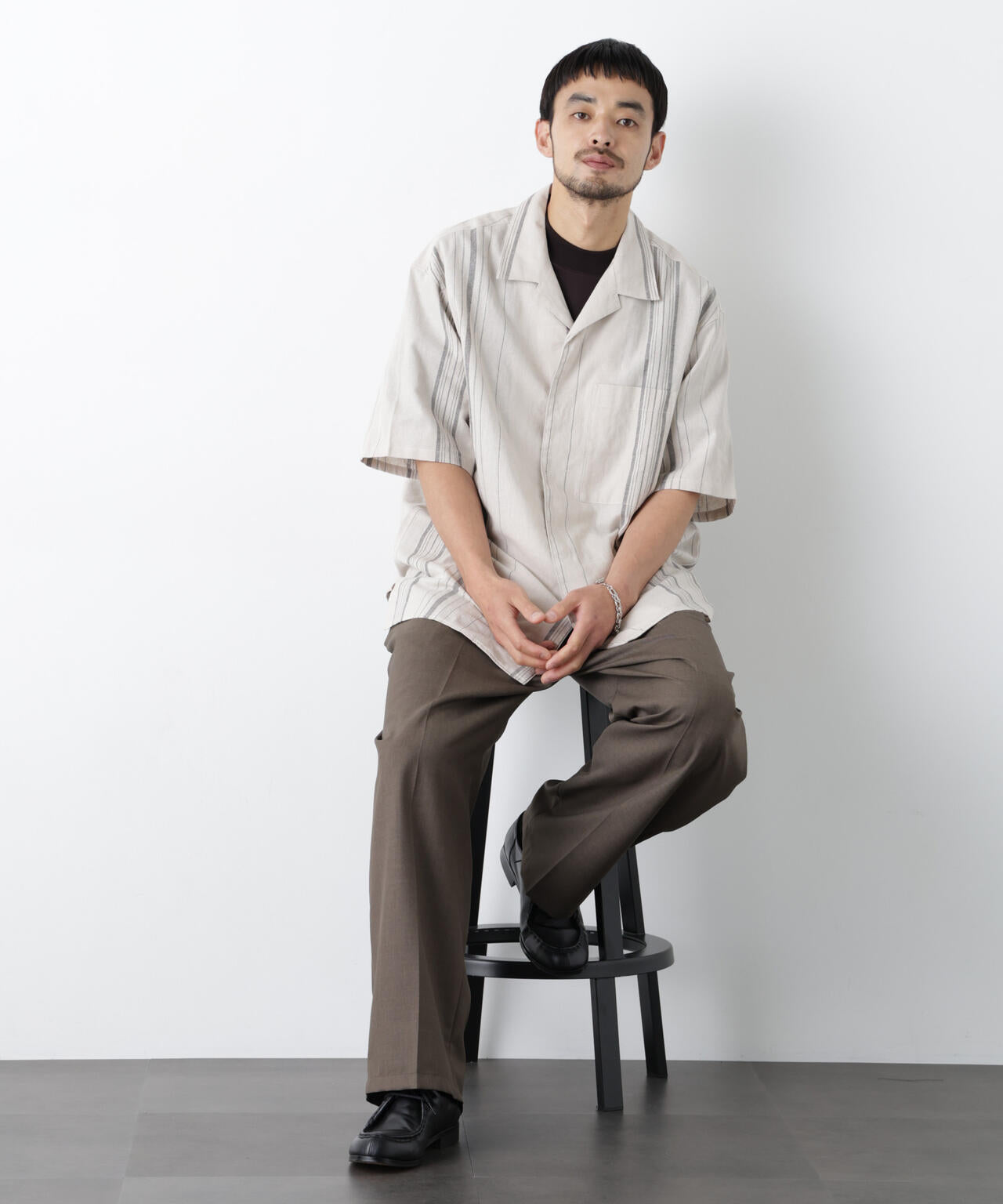 「FRENCH LINEN」 フライフロント半袖シャツ 6686121201