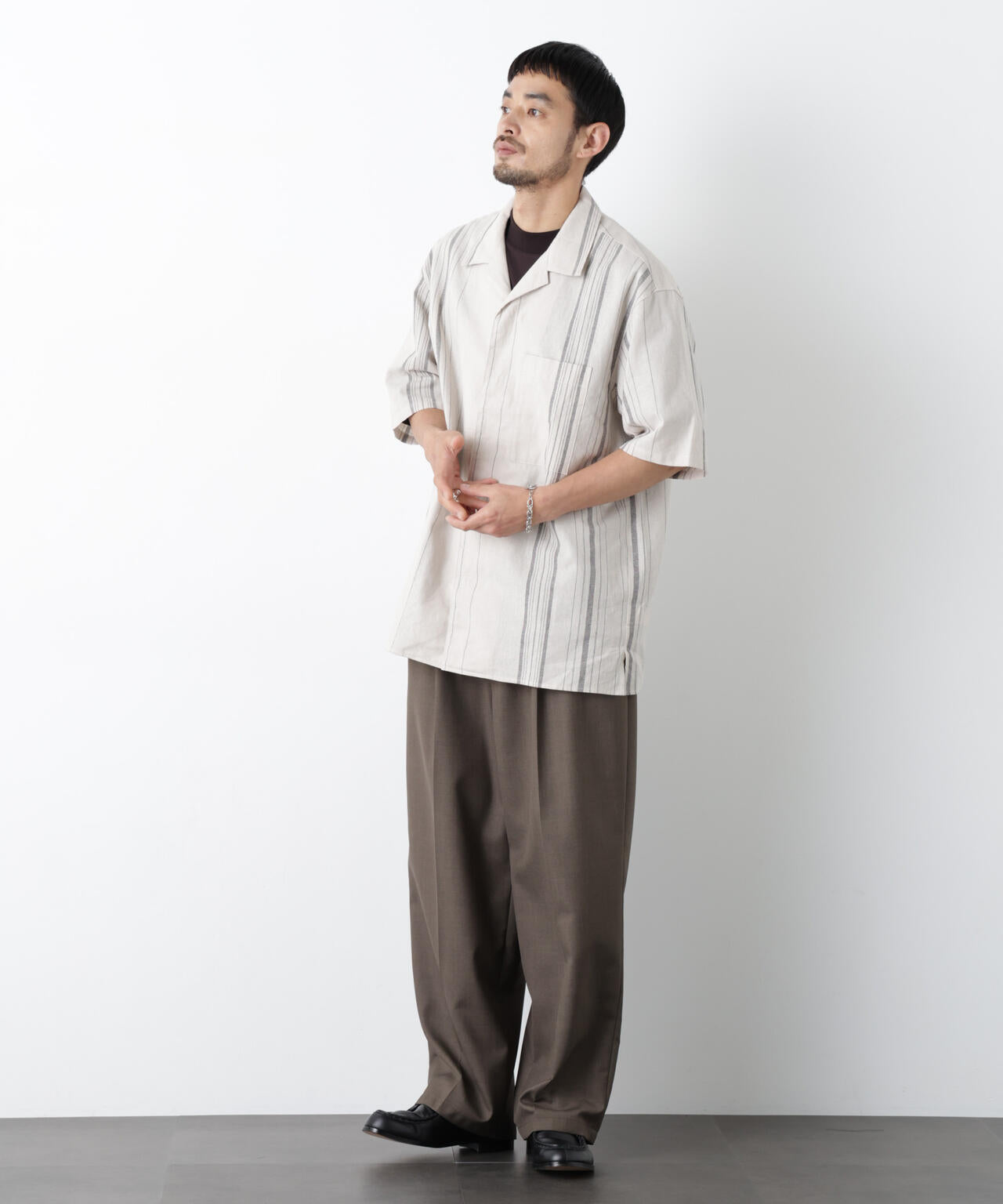 「FRENCH LINEN」 フライフロント半袖シャツ 6686121201