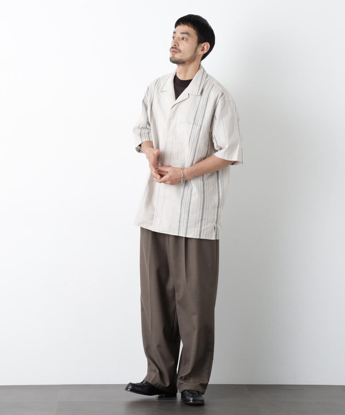 「FRENCH LINEN」 フライフロント半袖シャツ 6686121201