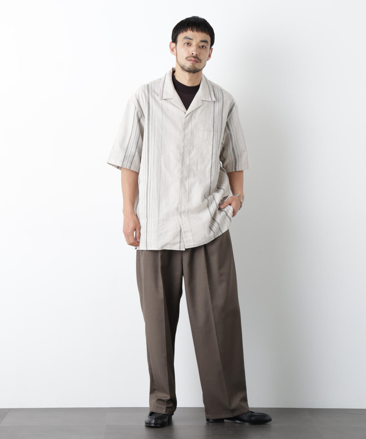 「FRENCH LINEN」 フライフロント半袖シャツ 6686121201