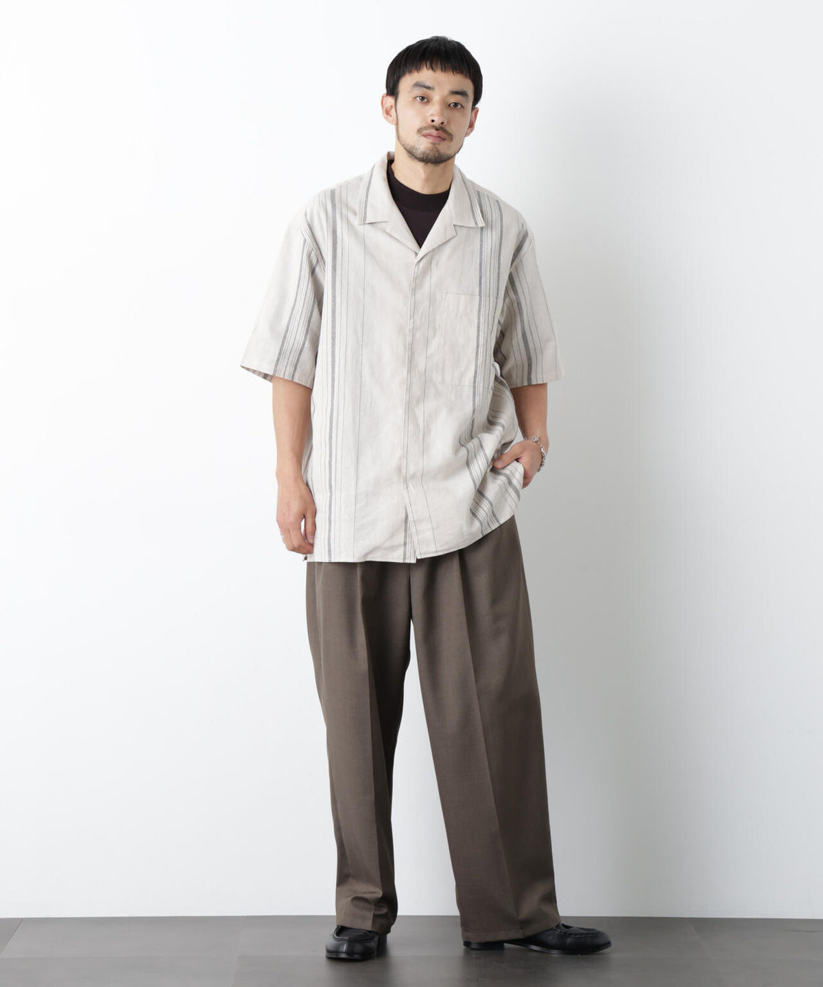 「FRENCH LINEN」 フライフロント半袖シャツ 6686121201