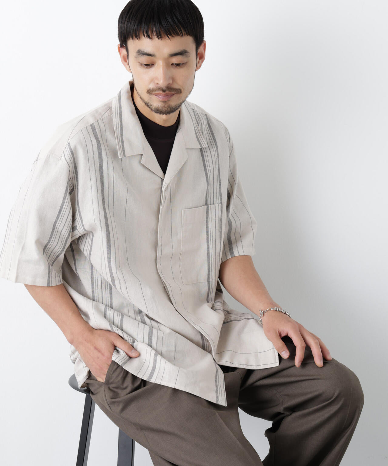 「FRENCH LINEN」 フライフロント半袖シャツ 6686121201