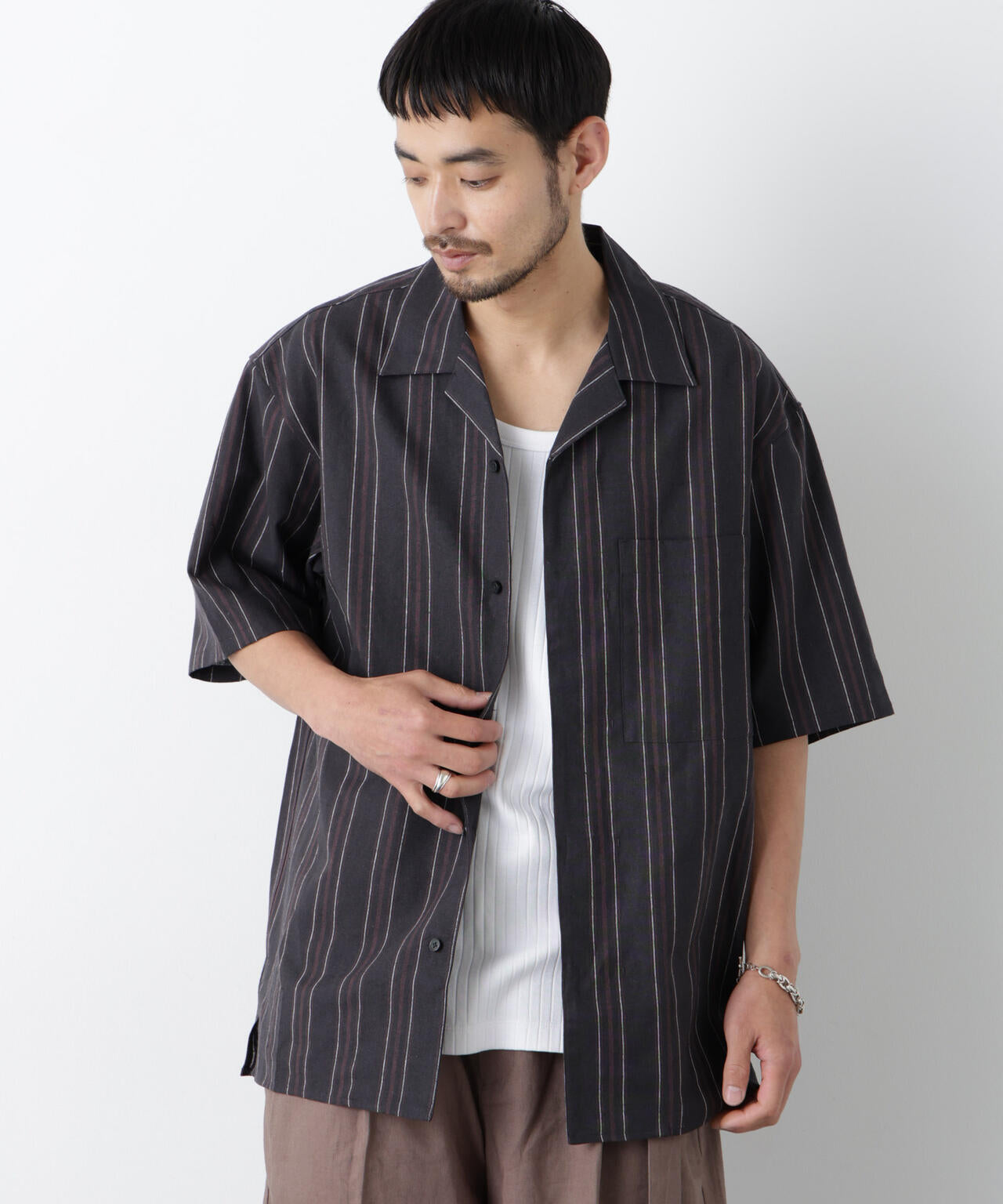 「FRENCH LINEN」 フライフロント半袖シャツ 6686121201