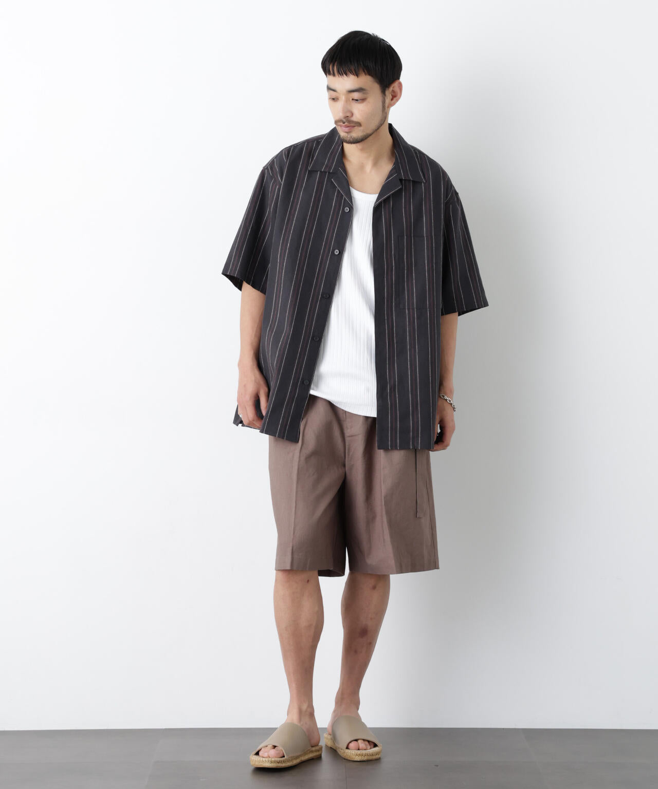 「FRENCH LINEN」 フライフロント半袖シャツ 6686121201